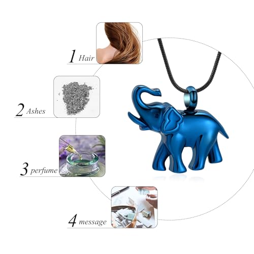 Cremation Jewelry for Ashes Elephant Shape Stainless Steel Keepsake Memorial Pendant Locket Urn Necklace for Pet/Human Blue