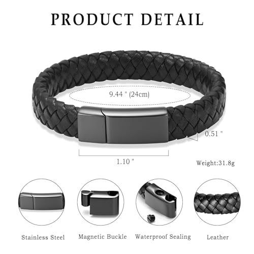 Cremation Jewelry Urn Bracelet for Ashes for Women Men Memorial Braided Leather Urn Cuff Bangle Bracelet for Human Ashes Keepsake Jewelry 20cm/7.87in Black
