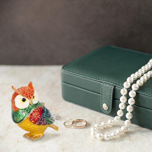 Leopacat owl figurine jewelry box, small dish trinket holder, decorative home decor statue for jewelry storage.