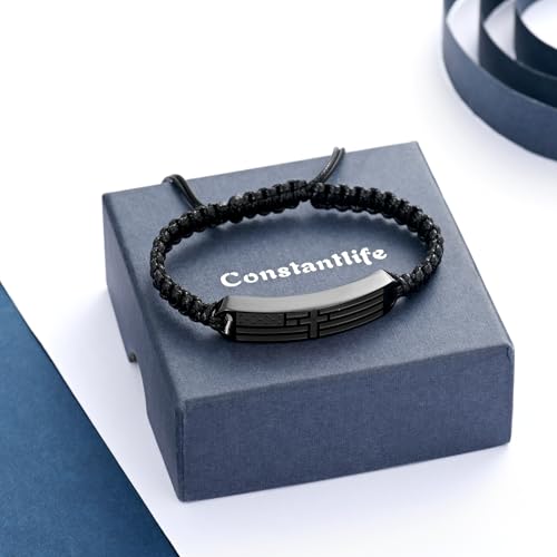 constantlife Cross Cremation Bracelet for Ashes Men Women American Flag Memorial Braided Bangle for Human Keepsake Adjustable Urn Jewelry to Honor Loved Ones Gift Black