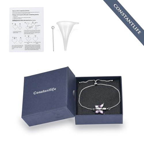 constantlife Crystal Butterfly Cremation Bracelet for Ashes for Women Stainless Steel Pendant Urn Keepsake Adjustable Wristband Bangle Memorial Jewelry Gift Purple