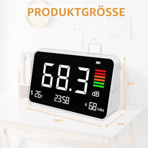 Decibel Meter, 4-in-1 Decibel Meter DB Meter Sound Level Meter with Temperature & Humidity, Noise Detector with LED Screen, for Home, Baby Room, Library