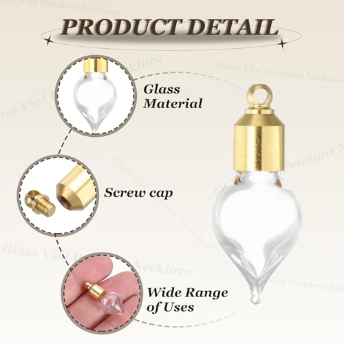 sourcing map Glass Vial Pendant Necklace, Perfume Bottle Necklaces Urn Container Memorial Jewelry with Screw Cap for Liquid Sand Ashes DIY Charm Souvenirs Gold Teardrop