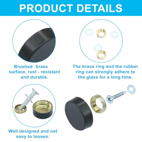 ISDVBUY black decorative screw covers, 16mm, 24-pack nail caps for concealing screw heads