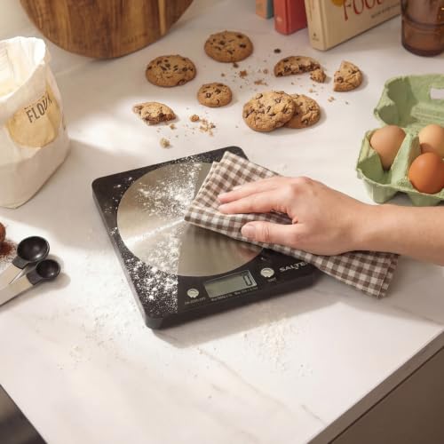 Salter 1036 BKSSDR Digital Kitchen Scale – Cooking & Baking Scales for Food Weight, Stainless Steel Weighing Platform, 5KG Capacity, Tare Function, Large LCD Easy Read Display, Measure Liquids, Black