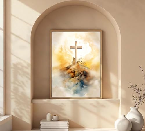 3Pcs Jesus Canvas Wall Art Bible Stories Wall Decor God Resurrection Ascension Painting Pictures Empty Tomb Cross Poster Prints for Bedroom Prayer Room Church Easter Home Decoration 16X24 16x24in