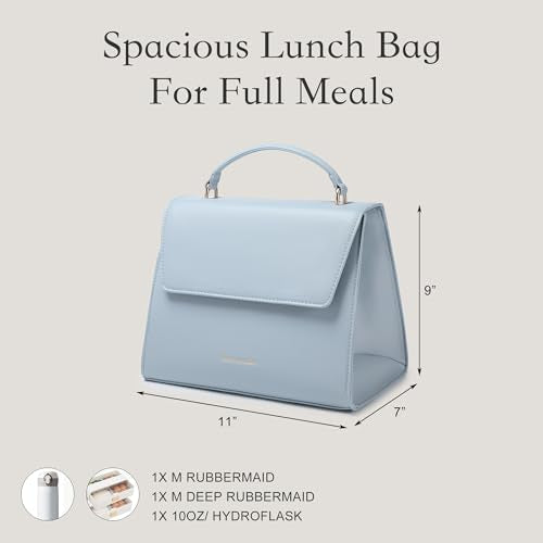 BEAUTYGOODIES Elegant Insulated Lunch Bags for Women, Aesthetic Baby Blue Classy Purse and Lunch Purse with Strap for Professional Women, Office and School