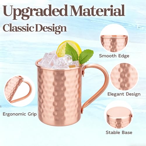 100% Pure Copper Mugs Set of 2,Moscow Mule Mugs with Handle 14oz 2 count