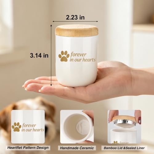 Ceramic Pet Urn for Cat Dog Ashes for Memorial Handmade Small Cat Dog Urn White Paw Print