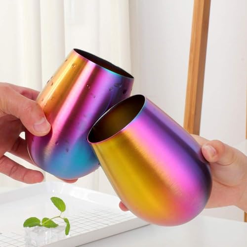 Buyer Star Double-Walled Metal Wine Cup - 17oz Unbreakable Stainless Steel Stemless 6-pack Tumbler Glasses for Chilled Drinks, Perfect for Father's Day, BBQ, Picnic & Beach (Rainbow) Rainbow