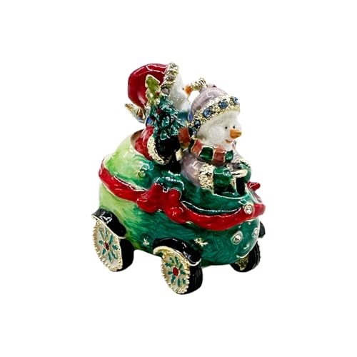 Christmas Snowman Trinket Box, 2.3" Snowman Car Figurine, Jewelry Box