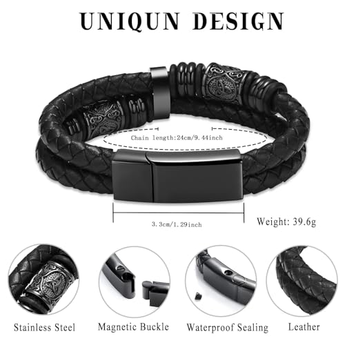 zeqingjw Urn Bracelet for Ashes for Men Viking Thor's Hammer Cremation Bracelet Ashes Keepsake Bangle Leather Braided Urn Jewelry for Loved One Black 24CM