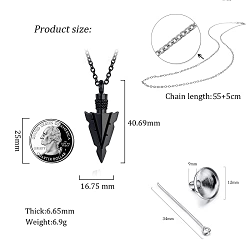 Spearpoint Arrowhead Urn Neckalce for Ashes Tribal Ash Holder Cremation Keepsakes Memorial Pendant Jewelry Black