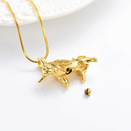 Bullfight Shaped Cremation Urn Necklace for Ashes Memorial Pendant Necklace for Men,Cremation Jewelry for Dog's Cat's Ashes Gold