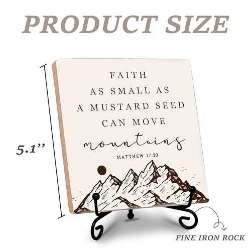 Faith as Small as a Mustard Seed Can Move Mountains Christian Wooden Plaque Sign Box for Home Table or Shelf Gifts for Christians 5.1x5.1 Inches.(003) Faith