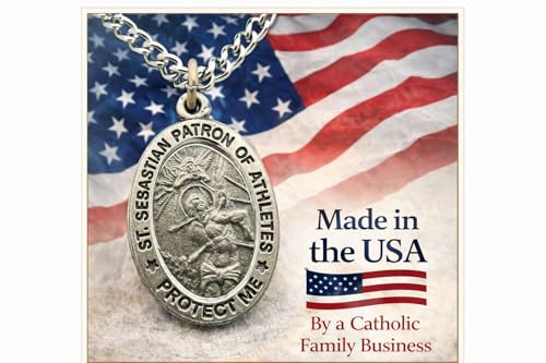 Westmon Works St Sebastian Soccer Medal Set with Pewter Pendant Medallion on a Stainless Steel Chain Prayer Card Boxed