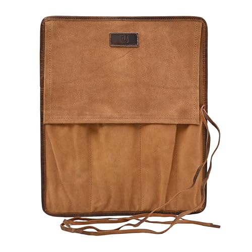 Knife Roll Bag Professional Chef Knife Case, Durable Knife Sheath Holder, Cooks & Culinary Tools Carrying Storage, Portable Knife Wrap - 4 Slots Distressed Brown
