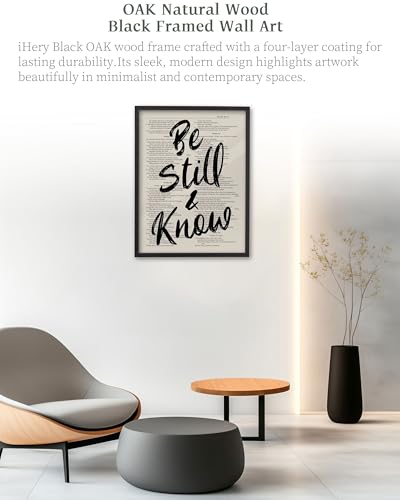 iHery 12x16in Psalm 46:10 Be Still and Know Framed Christian Wall Art Black Framed Be Still 16"L x 12"W