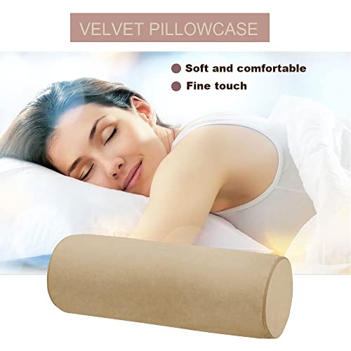 Memory Foam 16x6 Neck Pillow for Sleeping, Neck Pain Relief, Side Back Stomach Sleeper, Car or Office Chair Sofa,Support Pillow with Soft Velvet Pillowcase (Light Coffee) Light Coffee