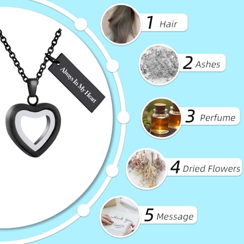 Glass Heart Cremation Urn Necklace for Ashes Stainless Steel Memorial Ash Pendant Keepsake Jewelry Cremation Jewelry for Women