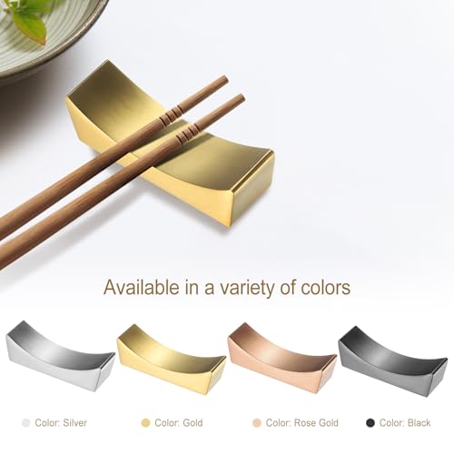 uxcell 8pcs 304 Stainless Steel Chopstick Rest, Curved Shape Chopstick Stand Holder Knife Rest for Countertop Holding Chopstick Spoon Forks Knife Tabletop Decoration, Gold