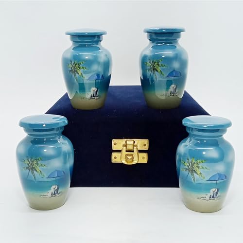 UR Keepsake Urn Set of 4 Beach Picnic Side Cremation Urn for Human Ashes with Velvet Box and 4 Velvet Bag-Mini Keepsake Urn (3 cu.in x 4pcs)