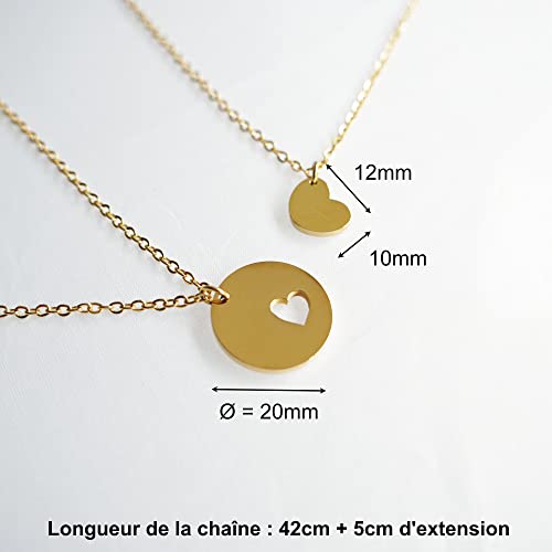 TILOVE Set of 2 necklaces for women with heart pendant mother daughter 2 personalised jewellery in a box with good luck message. Gift idea for birthdays, Christmas, Mother's Day, Stainless Steel