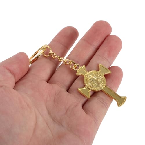 ULTECHNOVO Saint Benedict Cross Keychain Golden Zinc Alloy 10pcs