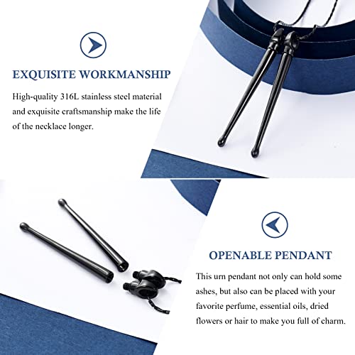 constantlife Drumsticks Cremation Memorial Jewelry for Ashes Stainless Steel Urn Pendant Necklace Rock Drummer Music Keepsake Gift Black