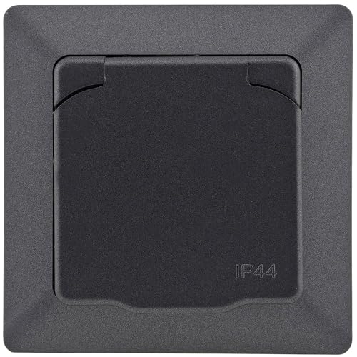 Milos Socket Switch Button Sets I Anthracite | With protective flap, 230 V protective contact, for wet rooms, bathrooms, outdoor areas