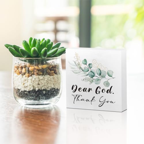 Dear God Thank You Wooden Box Sign, Watercolor Eucalyptus Decor GOD 01