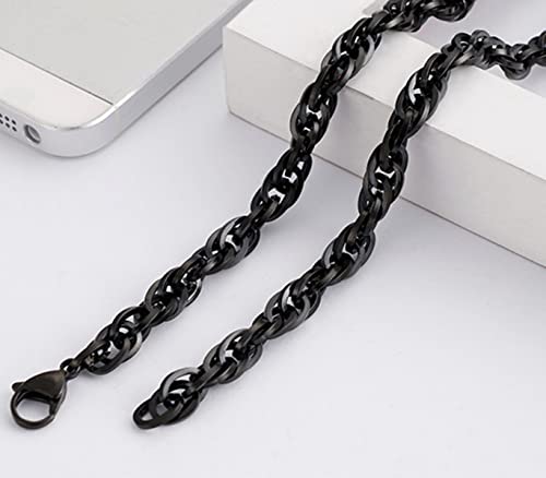 45-71CM Trendy Chain Necklace for Women Men Stainless Steel 5mm/6.5mm Singapore Chain Black-5mm 18.0 Inches