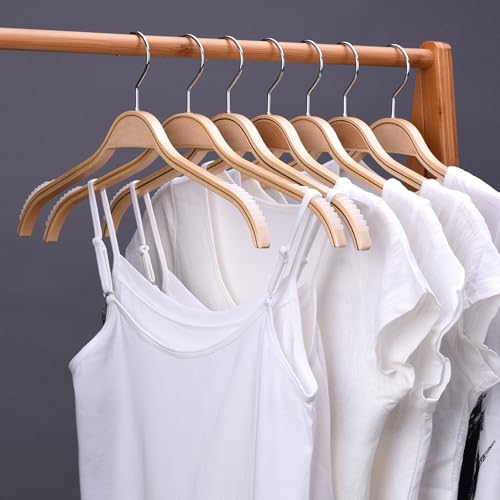 Slim Wooden Hangers with Extra Soft Non-Slip Rubber Grips, 10-Pack No Shoulder Bump Coat Hanger for Sweater, Camisole, Jacket, Dress 10 Pack