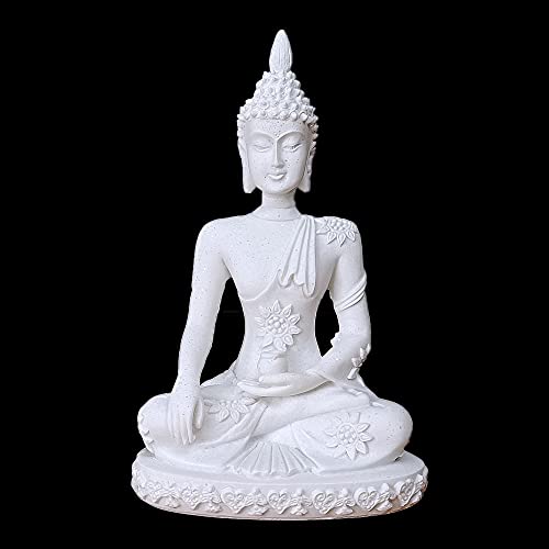HYFAN Mini Sandstone Buddha Yoga Meditation Statue Harmonious Figurine Collectible Craft Feng Shui Sculpture Decor for Home Office Shelf Desktop (White 2 White 2