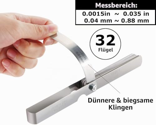 32 Blades Feeler Gauge 0.04-0.88 mm / 0,0015-0,035in/0.0015-0.035 Inch Feeler Gauge Valve Game | Universal Thickness Gauge Stainless Steel Metric/Imperial Probe Blade Gauge Tool for Measuring Width/Thickness/Metric Sizes