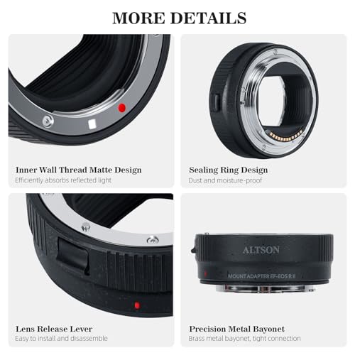 EF-EOS R Auto Focus Lens Mount Adapter, Compatible with Canon EF/EF-S Lenses for EOS R, R3, R5, R6, R7, R8, RP, R50, R100 Mirrorless Cameras