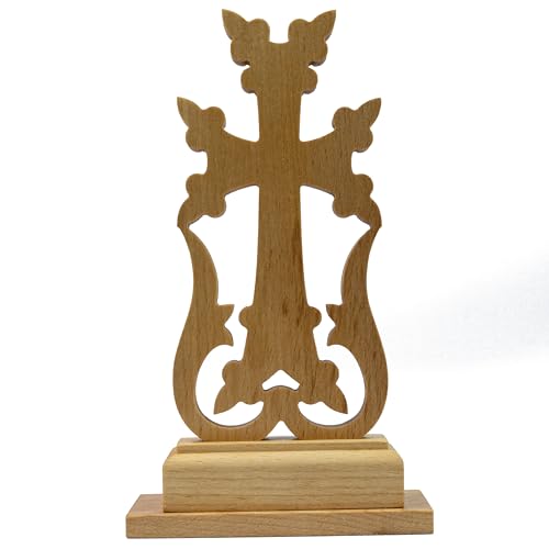 Armenian table cross standing Wooden "KHACHKAR" Cross for Desk best Armenian gift souvenir (APRICOT WOOD) APRICOT WOOD