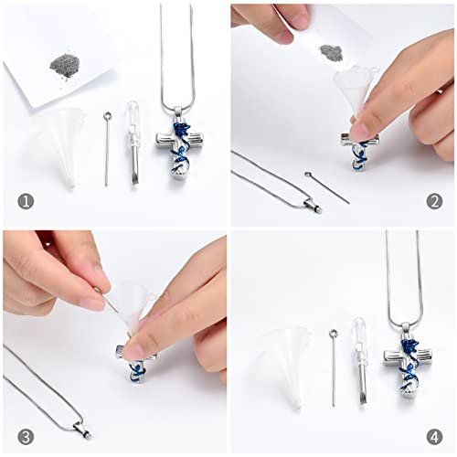 Minicremation Urn Necklace for Ashes Rose Flower Cross Cremation Jewelry Pendant for Human/Pet Funeral Keepsake Memorial Necklace Blue