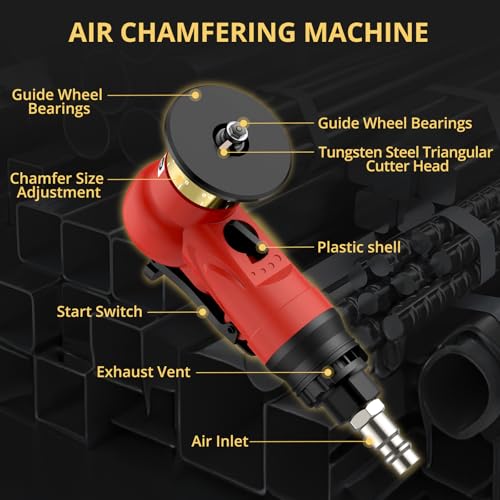 AMTOVL red pneumatic chamfering tool with 6 C-angle and 6 R-angle blades for deburring cutters