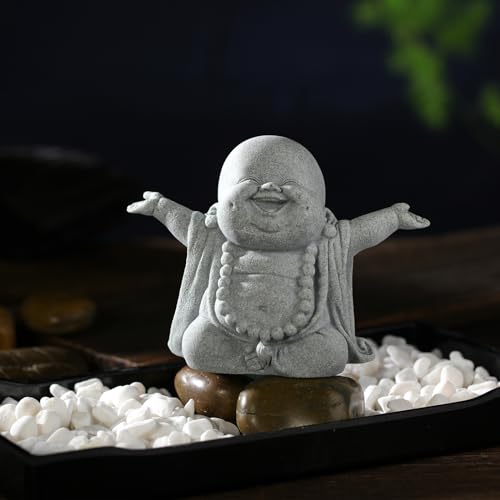 Landical Buddha Sandstone Statues Zen Monk Sculptures,Laughing Buddha Laughing Buddha