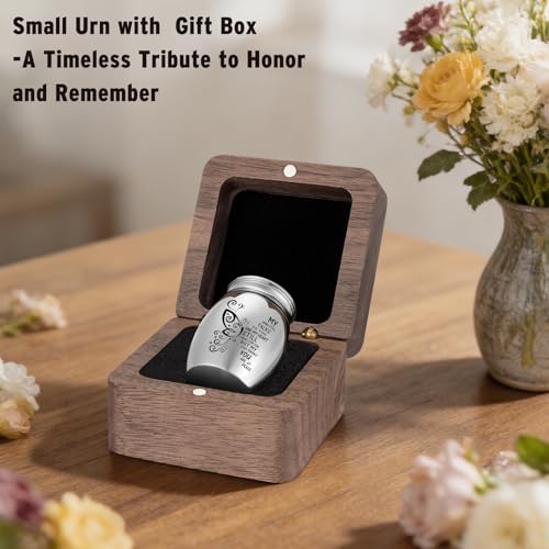 SOITIS Wooden Gift Box for Ashes, Small Urns for Human Ashes Keepsake, 1.57 Inches Stainless Steel Mini Urns for Ash, Cremation Urns for Women Men, Funeral Burial Holder Square+butterfly