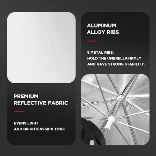 [2 Pack] 43" Black/Silver Reflective Umbrella Kit for Contrast, Concentrative Light, Studio/Outdoor Photo and Video Lighting Accessories 2* 43" Black