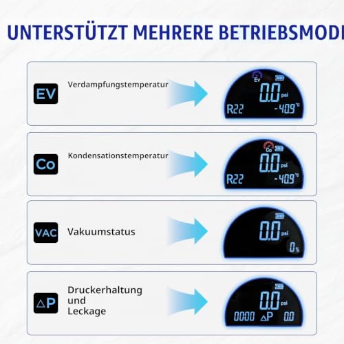 MRCARTOOL L201 Digital Manifold Gauge for Air Conditioning Systems | 24 Refrigerants R290, R1234yf, R22, R32 and R454b for air conditioning maintenance, refrigerant filling, pressure measurement and leak testing.