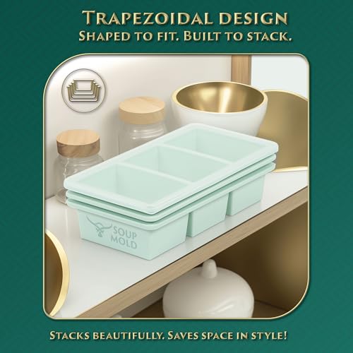 Silicone Soup Freezer Molds – 3 Stackable Trays with Lids, Makes 9 Super Soup Cubes (1-Cup/250ml Each), Dishwasher Friendly Containers, Perfect for Broth, Butter, Meal Prep, Sauces, and Leftovers