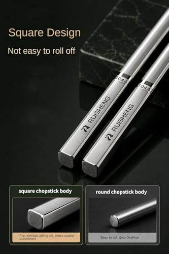 Metal Chopsticks Reusable 18/8 Stainless Steel Chopsticks Multipack Dishwasher Safe Chop Sticks Laser Engraved Non-slip Japanese Korean Chopstick for Cooking Eating 9 1/4 Inches 5 Pairs Gift Se