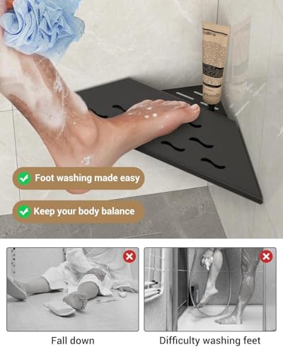 10” Shower Foot Rest for Shaving Legs, 304 Stainless Steel Corner Shower Step with Shaving Holder, Non-Slip Recessed Wall Mounted Bathroom Foot Ledge, Black