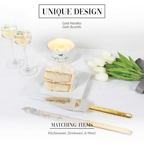 Pavilion Gift Company - Happily Ever After - Gold & Silver Knife And Server Wedding Cake Ceremony Husband Wife Mr Mrs Couple Bride To Be Event