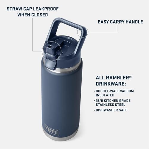 YETI Rambler 26 oz Bottle, Vacuum Insulated, Stainless Steel with Color Matching Straw Cap Pace Purple