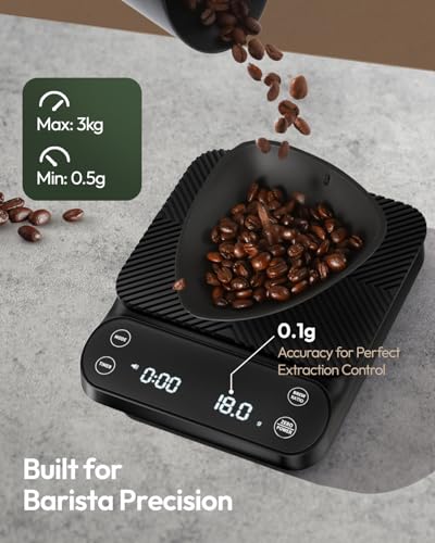 Maestri House S3 Pour Over Coffee Scale with Timer, 3kg/0.1g Black