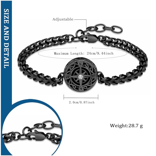 constantlife Compass Urn Bracelet for Ashes Stainless Steel Adjustable Link Bangle Cremation Keepsake Loved Ones Memorial Jewelry for Women Men Black